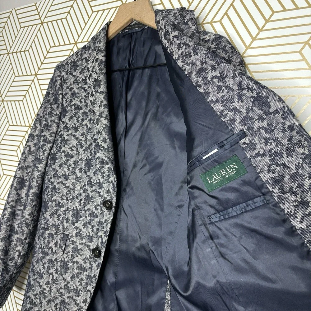 Lauren Ralph Lauren Boys Navy Camo Patterned Blazer 12R 2 Button Preppy Classic
